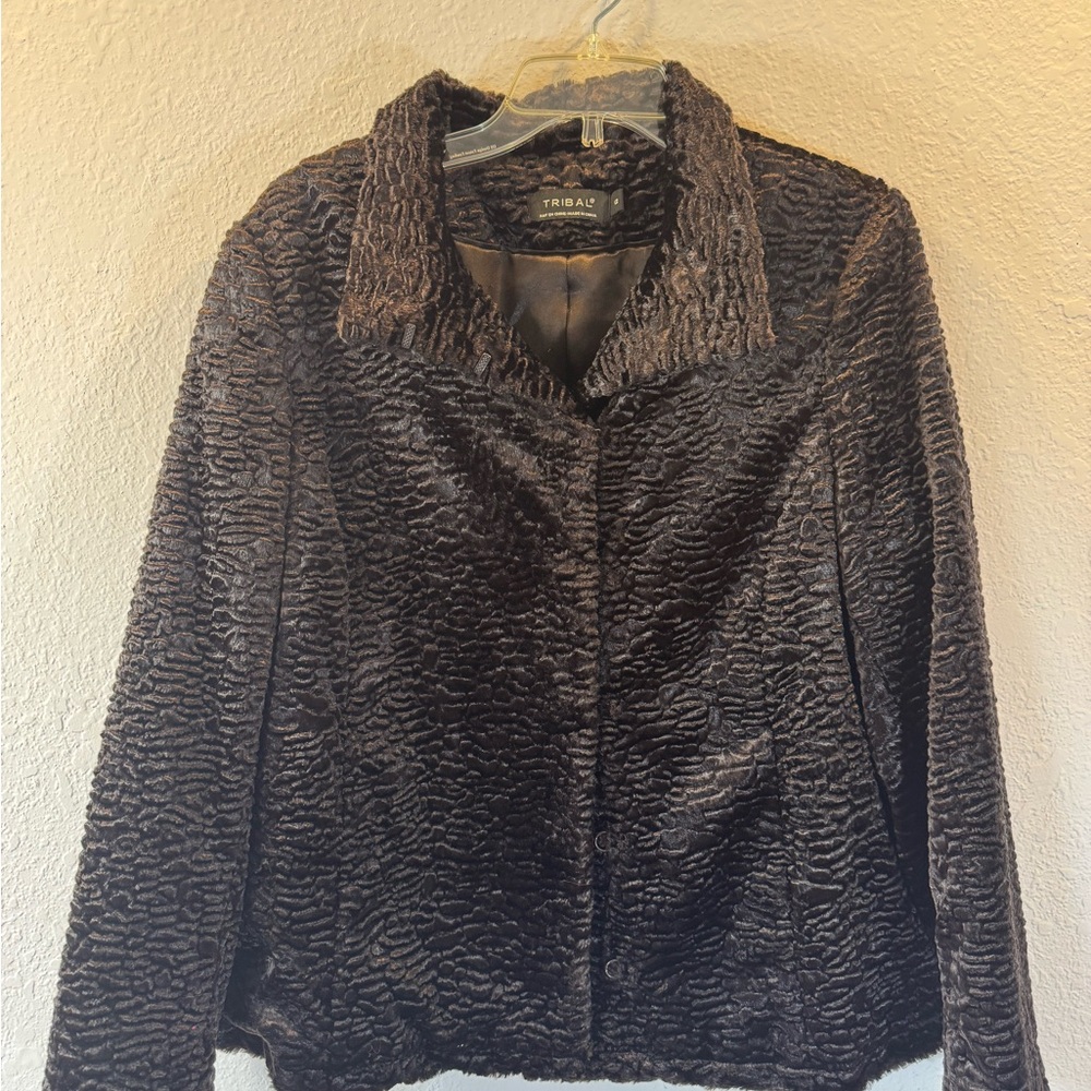 Tribal Women's Plush Persian lamb textured brown teddy bear jacket soft